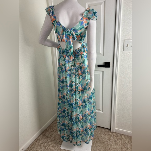 She + Sky Blue and Green Plunge Sundress   A39 - Picture 4 of 13